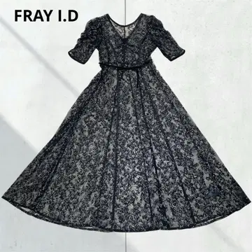 FRAY I.D 자수 드레스 반팔 원피스 레이스 라메 자수