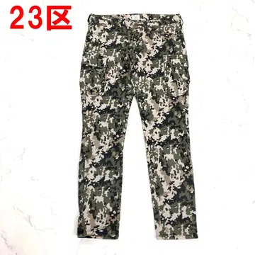 A6276 23구 카고 팬츠 면 카모 패턴 테이퍼드 카키 38