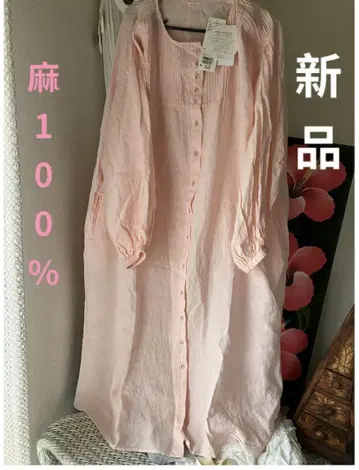 택 포함 새상품 린넨 100% 사쿠라 여유로운 원피스 린넨 원피스