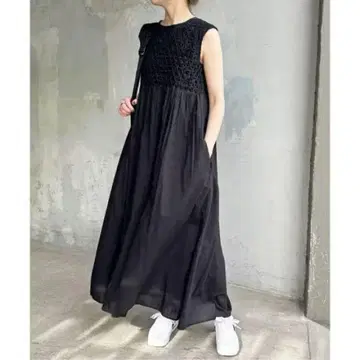 Spick&Span 면 100% 스모킹 개더 원피스 블랙 인도산