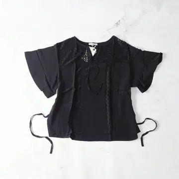 b 미사용 셔츠 블랙 레이스 태슬 리본 플레어 소매 검정 코토리카
