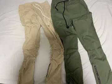 H&M 사이드 지퍼 개더 코튼 트윌 조거 팬츠 베이지 덤