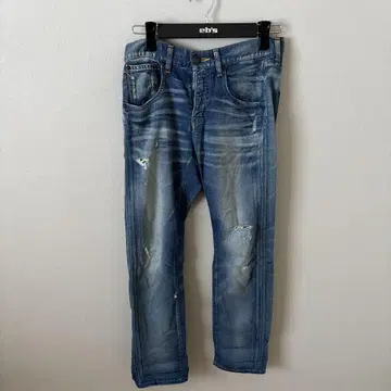 MOUSSY VINTAGE 블루 스트레치 데님 청바지 데미지