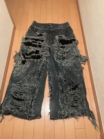 MM:OPTION 데미지 가공 와이드 레그 데님
