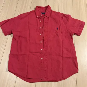 RALPH LAUREN 반팔 버튼 다운 셔츠 레드