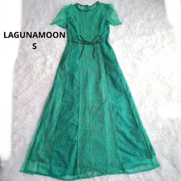 LAGUNAMOON S LADY 내로우 레이스 맥시 원피스 그린 반팔