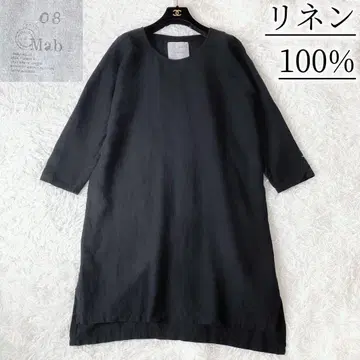 5 08Mab 린넨 100% 스퀘어 헴 A 라인 롱 원피스 블랙