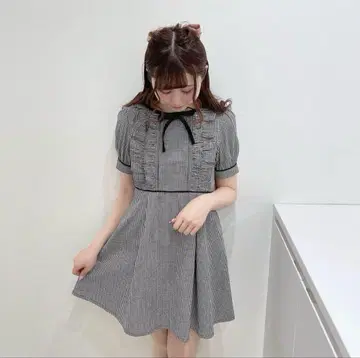 evelyn 더블 프릴 리본 원피스 깅엄 체크