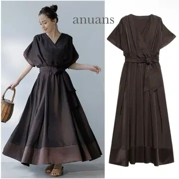 새상품급 anuans 아누앙스 글로스 볼륨 셔츠 원피스 브라운