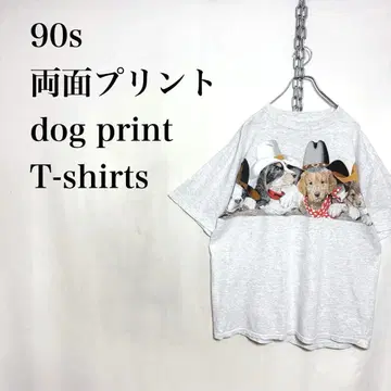 90s USA 캐나다 양면 프린트 애니멀 도그 개 티셔츠 구제 의류 XL