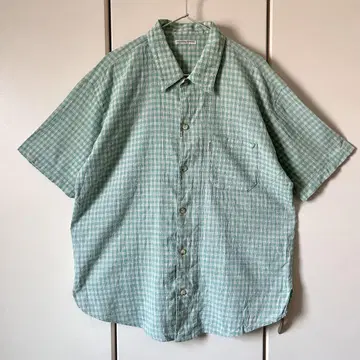 Benetton 체크 셔츠 반팔 cityboy 라임 그린 짧은 기장