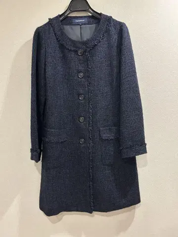 햄스테드 트위드 코트 네이비 노카라 코트