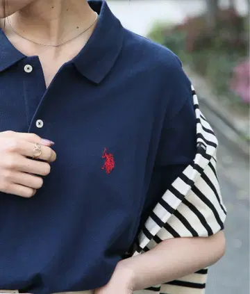 반팔 폴로 셔츠 우먼 네이비 원 포인트 U.S POLO ASSN.