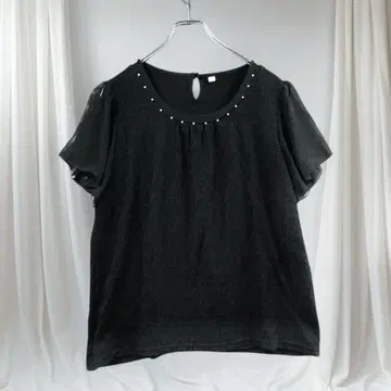 레이스 블라우스 3L 블랙 쉬폰 소매 펄 빅 사이즈 포멀