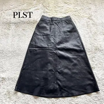 PLST 플라스테 롱 스커트 가죽 허리밴딩 양쪽 포켓 M 블랙