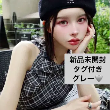 미개봉 새상품 리본 체크 슬리브리스 블라우스 그레이 다리치 darich