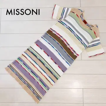 MISSONI 미쏘니 반팔 니트 원피스 멀티 컬러 보더 면