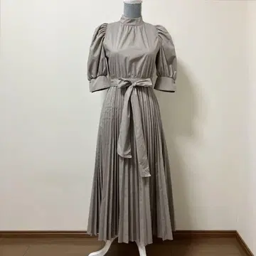 스나이델 롱 원피스 여름 플리츠 베이지 반팔 리본 벨트