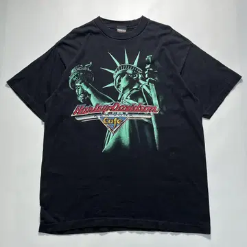 90s 할리 USA제 빈티지 티셔츠 XL 블랙 자유의 여신 6776
