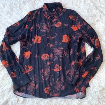 H&M 올 패턴 셔츠 장미 블랙 긴팔 L