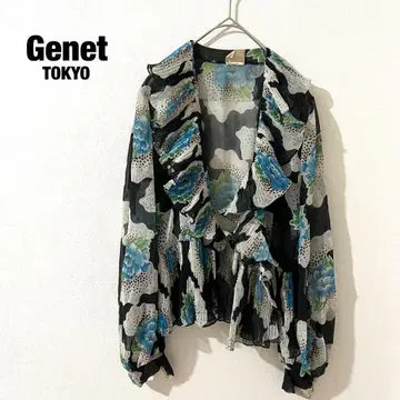 GENET 제네 보타이 블라우스 시어 겉옷 프론트 프릴