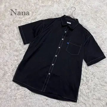 Nana 반팔 셔츠 L 상당 블랙 화이트 스티치 캐주얼 겉옷 새상품급