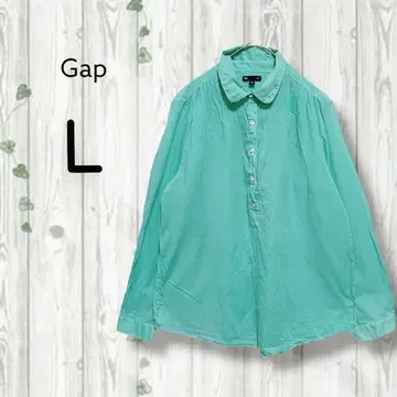 갭 Gap 시어 블라우스 긴팔 비침 하프 버튼 그린