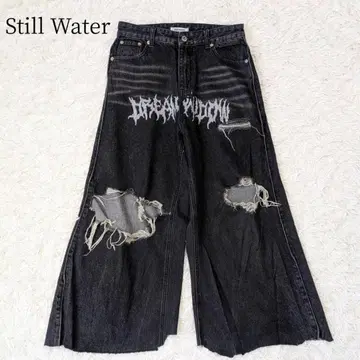 빈티지 Stil water 한국 와이드 데님 [M] 블랙 데미지 페인트