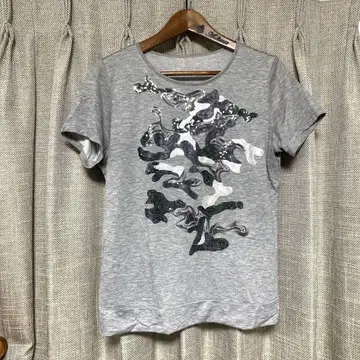 Gabardine K.T 스팽글 카모 패턴 그레이 반팔 티셔츠