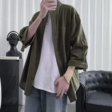 셔츠 남성용 7부 소매 반팔 여름 버튼 업 캐주얼 3XL