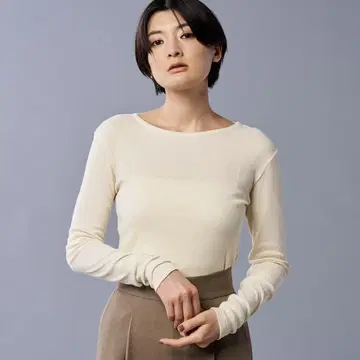 uncrave 앙크레이브 알비니스타 쉬폰 골지 보트넥 티셔츠