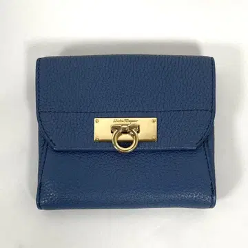 새상품 FERRAGAMO 페라가모 접이식 지갑 간치니 가죽 블루