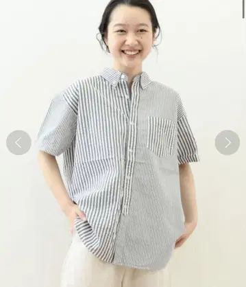 BEAMS BOY 축구 클레이지 버튼 다운 숏 슬리브 셔츠