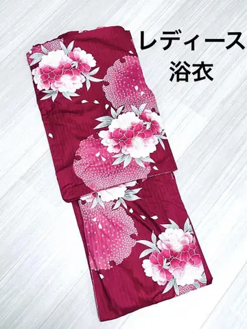 여성용 유카타 단품 마젠타 핑크 꽃