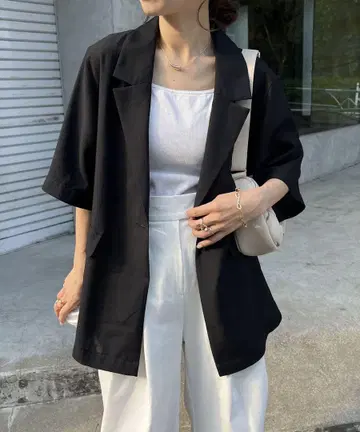 카프리슈 레마쥬 반팔 시어 셔츠 자켓 블랙