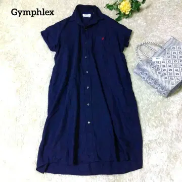 짐플렉스 Gymphlex 린넨 셔츠 원피스 네이비 네이비 자수