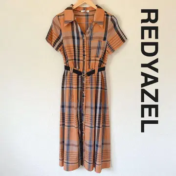 REDYAZEL 레이디 아젤 레트로 체크 원피스 오렌지 반팔