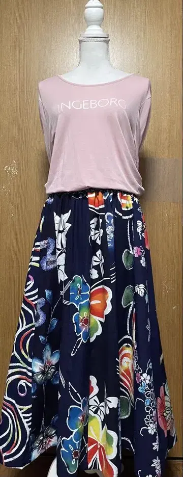 유카타 리메이크 목화 패치워크 A 라인 스커트 16장 프리 사이즈