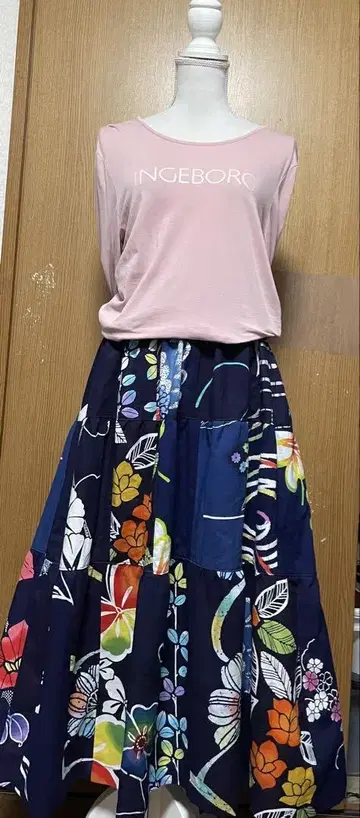 유카타 리메이크 목화 패치워크 캉캉 스커트 프리 사이즈