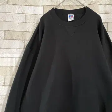 러셀 USA제 맨투맨 무지 자수 속기모 블랙 XL