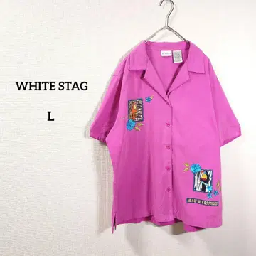 WHITE STAG 반팔 셔츠 핑크 자수 새 버튼 다운 여성용