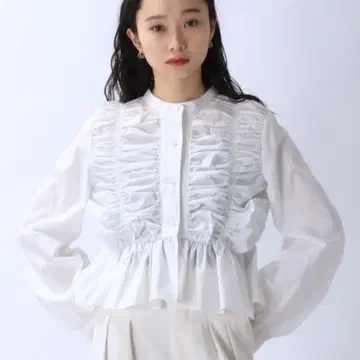 JEANASIS 셔링 페플럼 블라우스 White