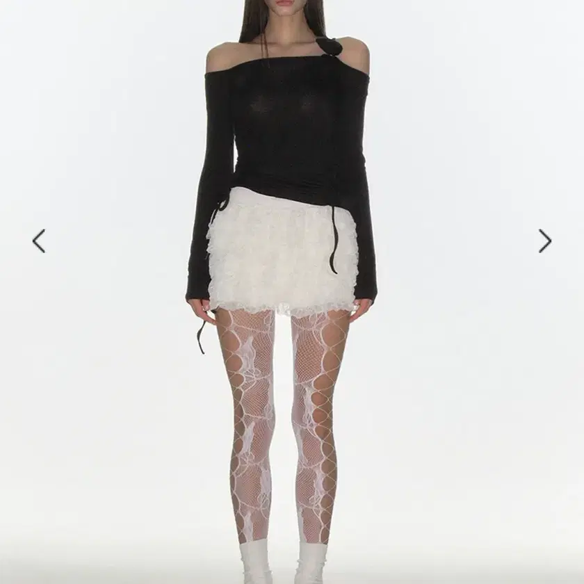 Lace Shirring Apron CRANK 韓国 美品 Bandage Figure Form Zip Detail Chiffon Sleeve Knit Top