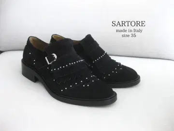 SARTORE 사토레 가죽 신발 블랙 스웨이드 35 스터드 로퍼