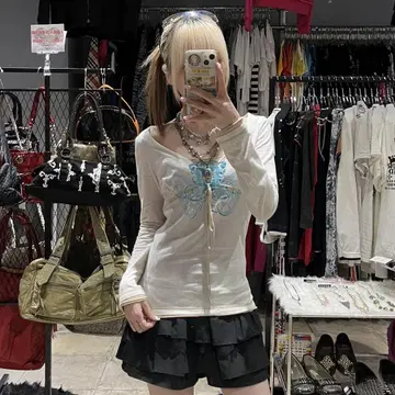페어리 그런지 와이드 넥 롱 T 리본 y2k 헤이세이 모리걸
