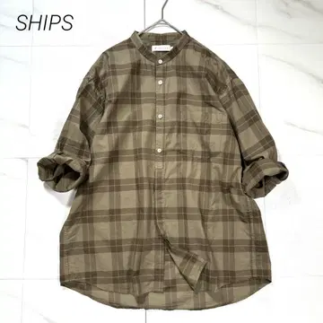 SHIPS 쉽스 M 실크 혼방 밴드 카라 7부 소매 셔츠 남성용