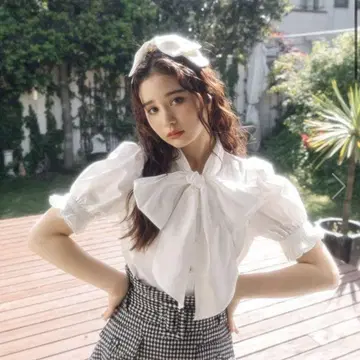 bubbles 볼륨 리본 퍼프 슬리브 블라우스 화이트