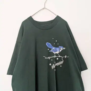 90s USA제 파랑새 애니멀 티셔츠 싱글 스티치 그린 XL