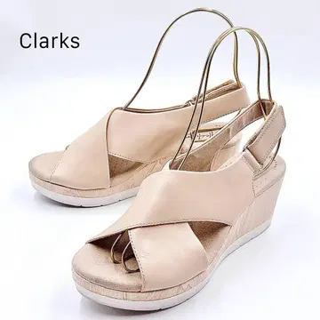 Clarks 클락스 샌들 가죽 웨지솔 핑크 베이지