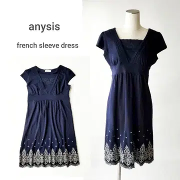anysis 애니시스 자수 코튼 반팔 원피스 M 네이비
